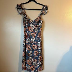 ASTR the Label Blue Multicolor Floral Midi Cocktail Dress